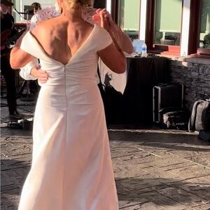 Cream Ruched Off-Shoulder Bridal Gown